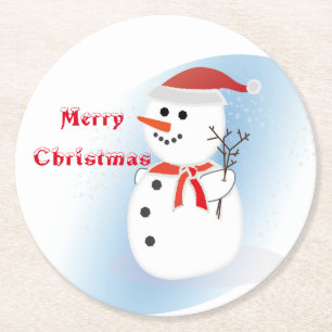 Porta-copo De Papel Redondo Boneco de neve do Feliz Natal do conselho da polpa