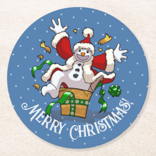 Porta-copo De Papel Redondo Boneco de Neve Engraçado Surpresa de Natal Alegria