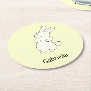 Porta-copo De Papel Redondo Bonito coelho branco, nome personalizado amarelo