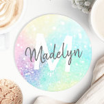 Porta-copo De Papel Redondo Bonito Glitter Holographic Iridescente Girly<br><div class="desc">Um bonito plano de fundo brilhante em lindas cores pastel. Você pode personalizar facilmente com seu monograma e/ou nome personalizado.</div>