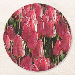 Porta-copo De Papel Redondo Bonito Tulipas Rosa