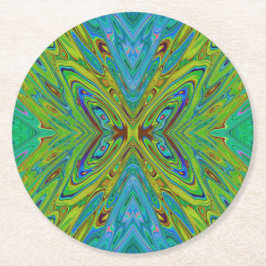 Porta-copo De Papel Redondo Borboleta Abstrata Chartreuse e Azul Trippy