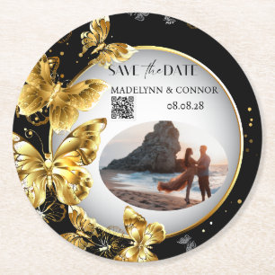 Porta-copo De Papel Redondo Borboleta de Código QR de Foto Personalizada Salve