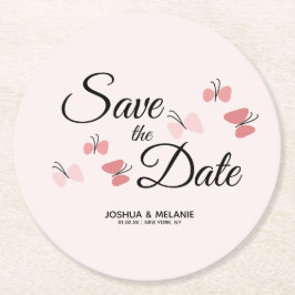 Porta-copo De Papel Redondo Borboletas Românticas Rosa Save the Dates  