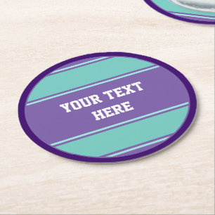 Porta-copo De Papel Redondo BOTÃO ROUND strips violeta ciano + texto