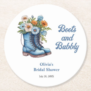 Porta-copo De Papel Redondo Botas Azuis e Bridal Shower Ocidental Espumante