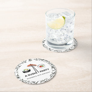 Porta-copo De Papel Redondo Branca Preta de Aniversário do Sushi Personalizado