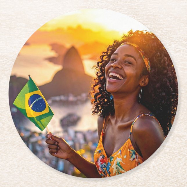 PORTA-COPO DE PAPEL REDONDO BRASIL - EU AMO O BRASIL (Frente)