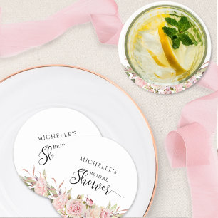 Porta-copo De Papel Redondo Brida/Chá de fraldas Dourado Rosa Rosa Rosa Elega