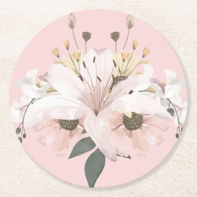 Porta-copo De Papel Redondo Bridal Floral (Frente)
