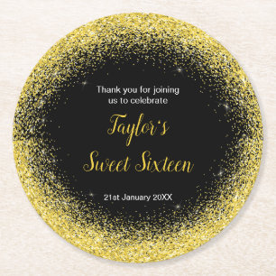Porta-copo De Papel Redondo Bright Yellow Dress Faux Glitter Sweet 16 Birthday