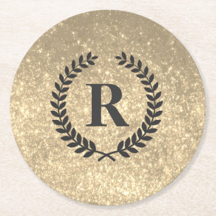 Porta-copo De Papel Redondo Brilho Dourado Com Monograma