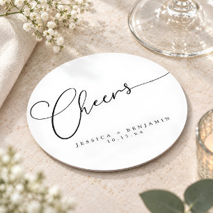 Porta-copo De Papel Redondo Brinde Minimal Preto Branco Script Casamento Perso
