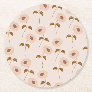 Porta-copo De Papel Redondo Brown Beige Retro Y2K Hippie Padrão de Girassol