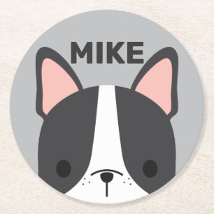 Porta-copo De Papel Redondo Bulldog Francês Bonito com Nome Personalizado