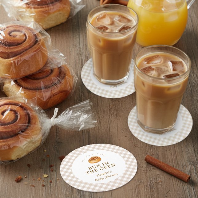 Porta-copo De Papel Redondo Bun In The Oven Cinnamon Roll Baby Shower (Criador carregado)