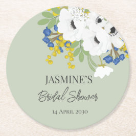 Porta-copo De Papel Redondo Buquê Floral de Primavera Branco Chá de Noiva