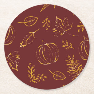 Porta-copo De Papel Redondo Burgundy Fall Pumpkins & Sai Ação de Graças