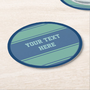 Porta-copo De Papel Redondo BUTTON ROUND listra azul oceano verde + seu texto