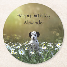 Porta-copo De Papel Redondo Cachorro Dalmaciano em Daisies