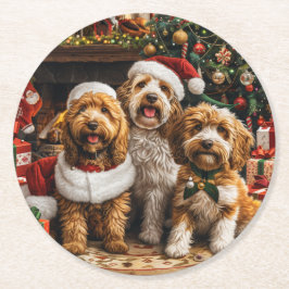 Porta-copo De Papel Redondo Cachorro de Goldendoodle de Natal