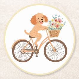Porta-copo De Papel Redondo Cachorro Goldendoodle Fofo Andando de Bicicleta en