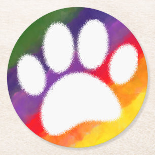 Porta-copo De Papel Redondo Cachorro Pawprint Rainbow Watercolor