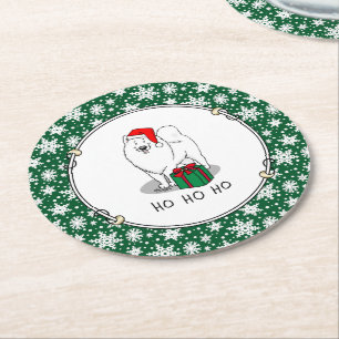Porta-copo De Papel Redondo Cachorro Samoyed Dog Cujo Chapéu Natal Papai Noel