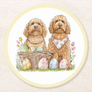 Porta-copo De Papel Redondo Cachorros de Goldendoodle páscoas