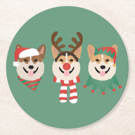 Porta-copo De Papel Redondo Cães de Natal Pembroke Welsh Corgi