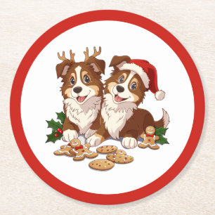 Porta-copo De Papel Redondo Cães de Pastoreio Shetland de Natal
