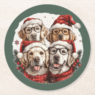 Porta-copo De Papel Redondo Cães de varejo de Ouro de Natal