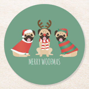 Porta-copo De Papel Redondo Cães Pug felizes