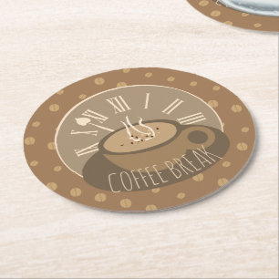 Porta-copo De Papel Redondo Café Break Clock e Café Beans