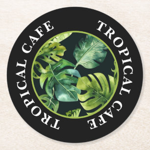 PORTA-COPO DE PAPEL REDONDO CAFÉ TROPICAL, NEGÓCIO DE FOLHAS TROPICAIS EXUBERA