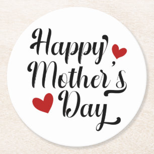 Porta-copo De Papel Redondo Caligrafia simples e feliz do Dia de as mães Port
