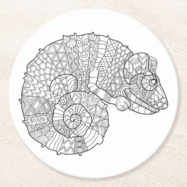 Porta-copo De Papel Redondo Camaleão Zendoodle (Frente)