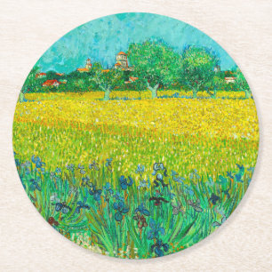 Porta-copo De Papel Redondo Campo de Íris perto de Arles de Van Gogh