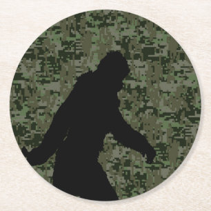 Porta-copo De Papel Redondo Camuflagem digital Sasquatch Black Silhouette