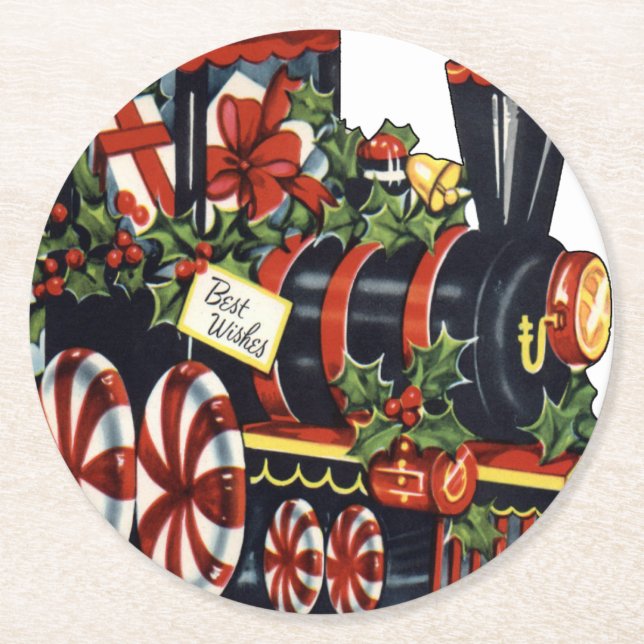 Porta-copo De Papel Redondo Candy Train Christmas (Frente)