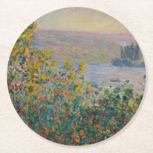 Porta-copo De Papel Redondo Canteiros de flores em Vétheuil, Paisagem Impressi