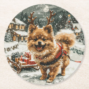 Porta-copo De Papel Redondo Cão-de-estreia da Pomerânia de Natal