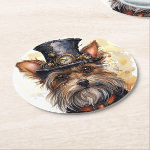 Porta-copo De Papel Redondo Cão Yorkshire Terrier Steampunk