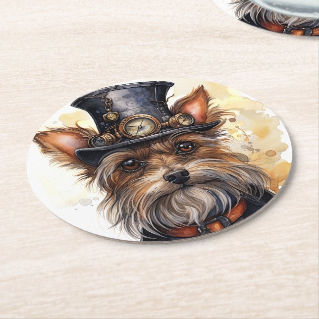 Porta-copo De Papel Redondo Cão Yorkshire Terrier Steampunk (Angulado)