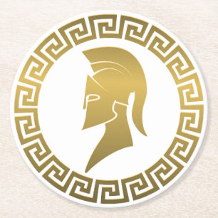 Porta-copo De Papel Redondo Capacete Spartan Dourado com limite chave grego