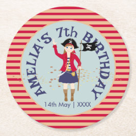 Porta-copo De Papel Redondo Capitão da Festa de aniversário do navio pirata