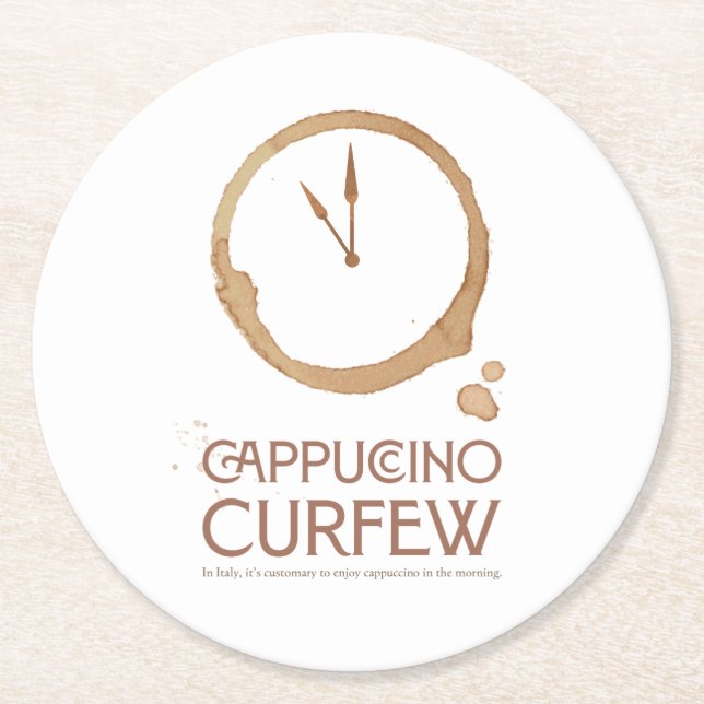 Porta-copo De Papel Redondo Cappuccino Curfew – Italian Coffee Culture Coaster (Frente)