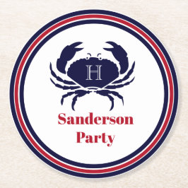 Porta-copo De Papel Redondo Caranguejo branco marinho vermelho monograma náuti