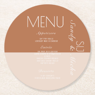 Porta-copo De Papel Redondo Cardápio de Jantar de Casamento Boêmio Terracota 