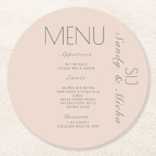 Porta-copo De Papel Redondo Cardápio de Jantar de Casamento Rosa Cinza de Scri